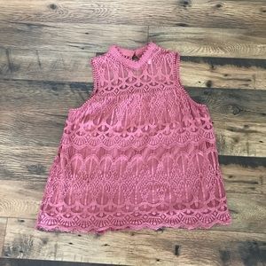Xhiliration Sleeveless Lacy Pink Shirt